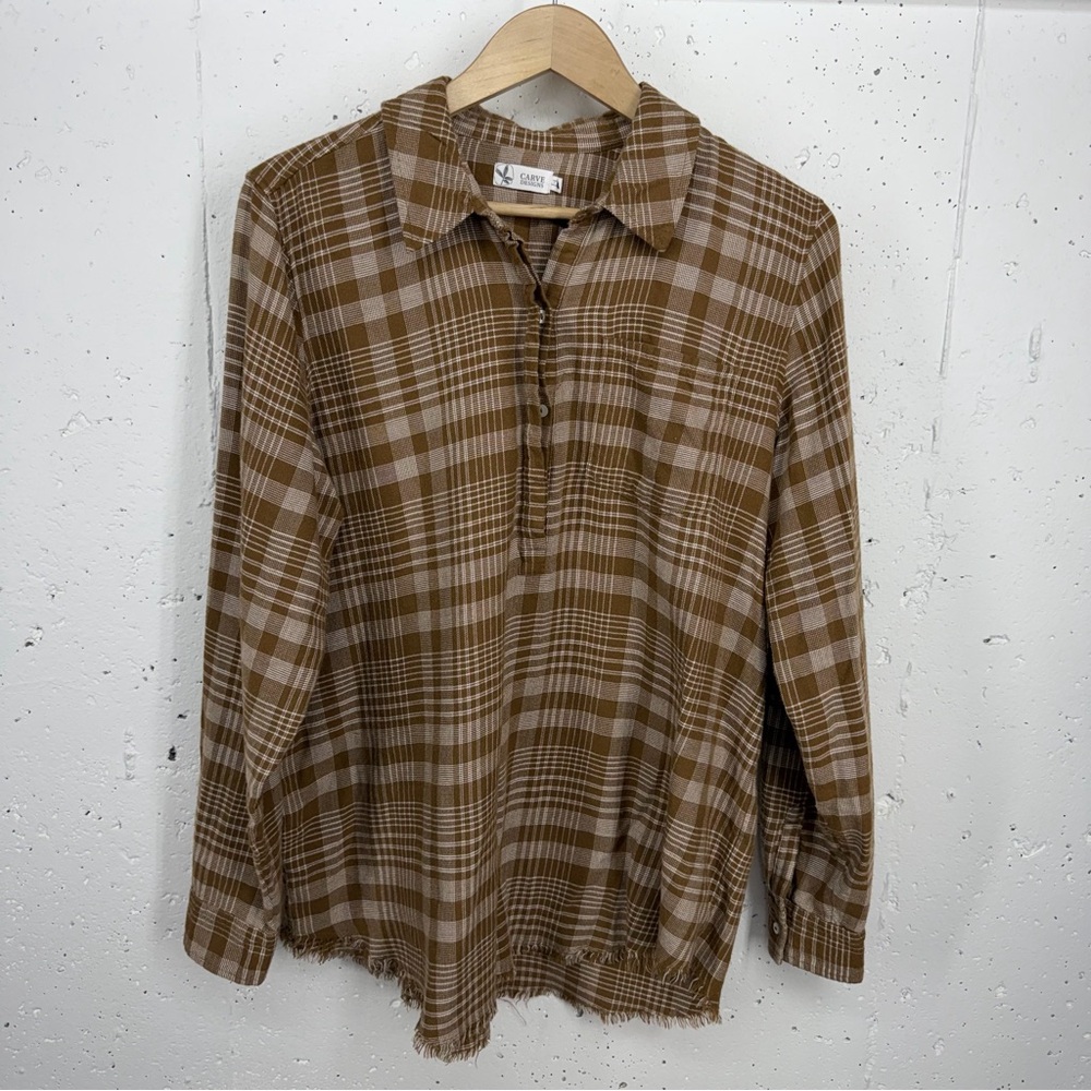 Carve Designs Sawyer Women’s XL Twill Coco Plaid Raw Hem Flannel Shirt - Picture 3 of 13